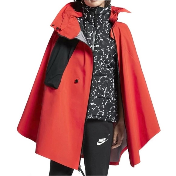 Nike ACG Gore-Tex Poncho - Red Zip Up Lightweight Nylon Hooded Rain Jacket Cape - Picture 15 of 16